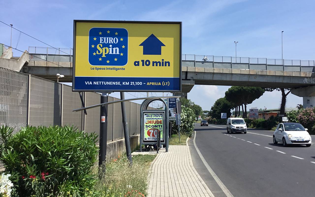 Cartello pubblicitario supermercato EuroSpin via Nettunense Aprilia
