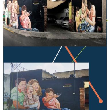 Proiezione su ledwall di murales di Jupiterfab a via San Rocchino nord Brescia