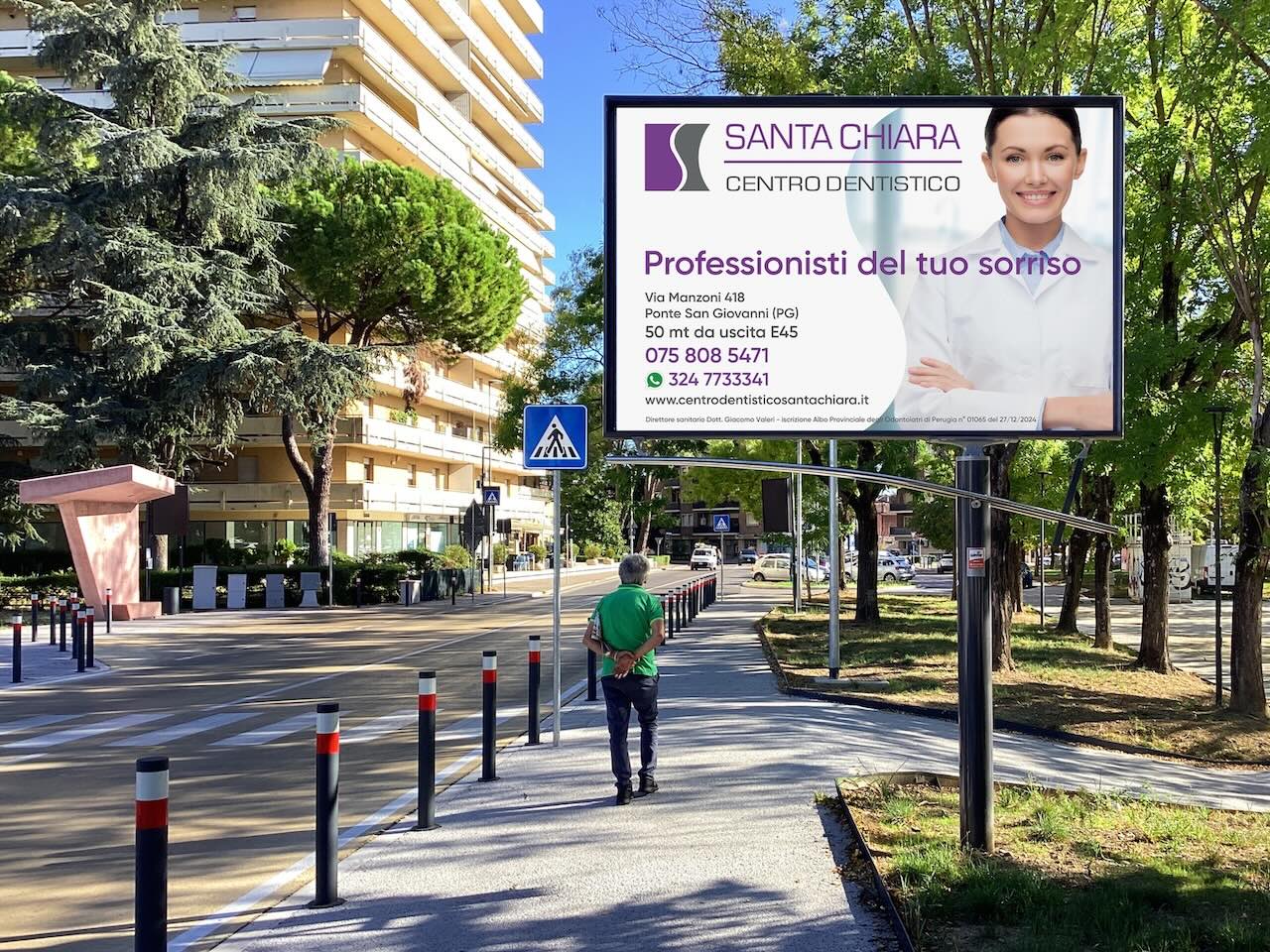 Cartellone pubblicitario OOH per Santa Chiara Centro Dentistico Ponte San Giovanni