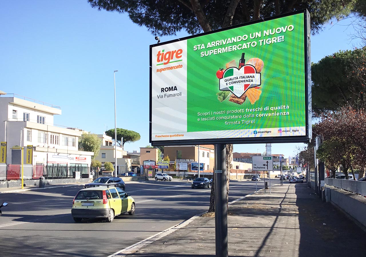 Pubblicità su affissione per supermercati, negozi di alimentari e GDO anche su schermi digitali
