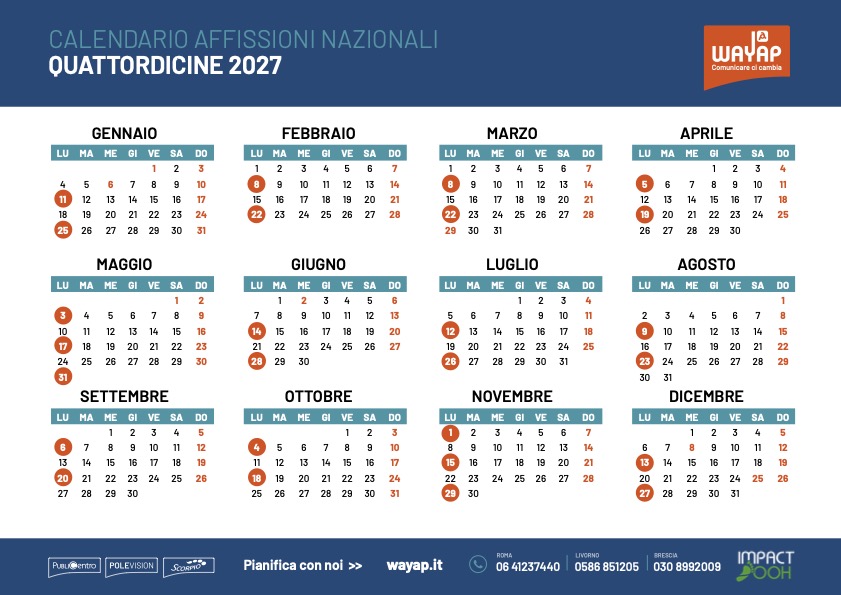 Calendario quattordicine di affissione nazionale Italia 2027