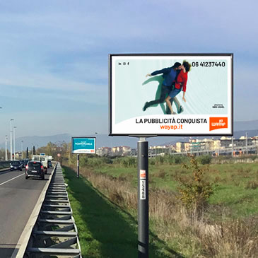 Cartello pubblicitario su strada con pubblicità Wayap a Prato e Firenze
